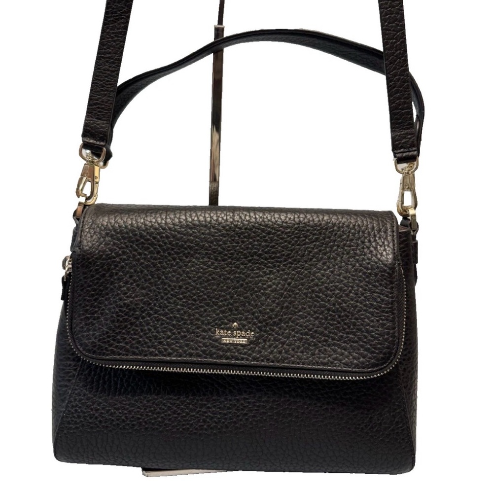 Kate Spade Leila Black Pebbled Leather Medium Flap Crossbody Shoulder Bag EXC